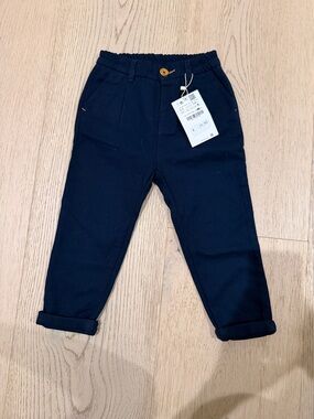 Zara Navy Elastic-Waist Tapered Chinos for Kids